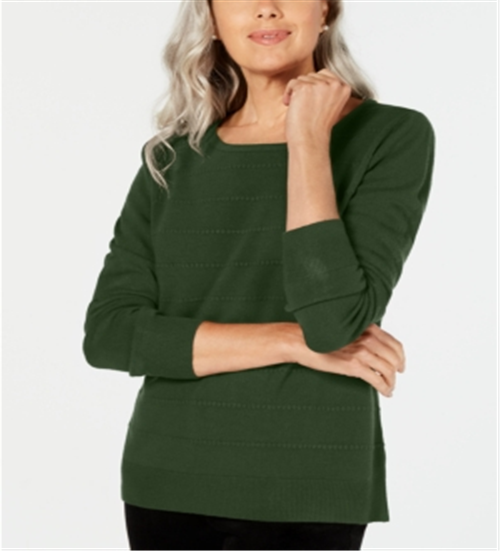 Karen Scott Women's Textured Stripe Sweater Green Size Medium