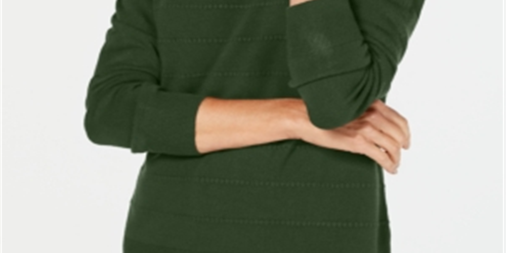 Karen Scott Women's Textured Stripe Sweater Green Size Medium