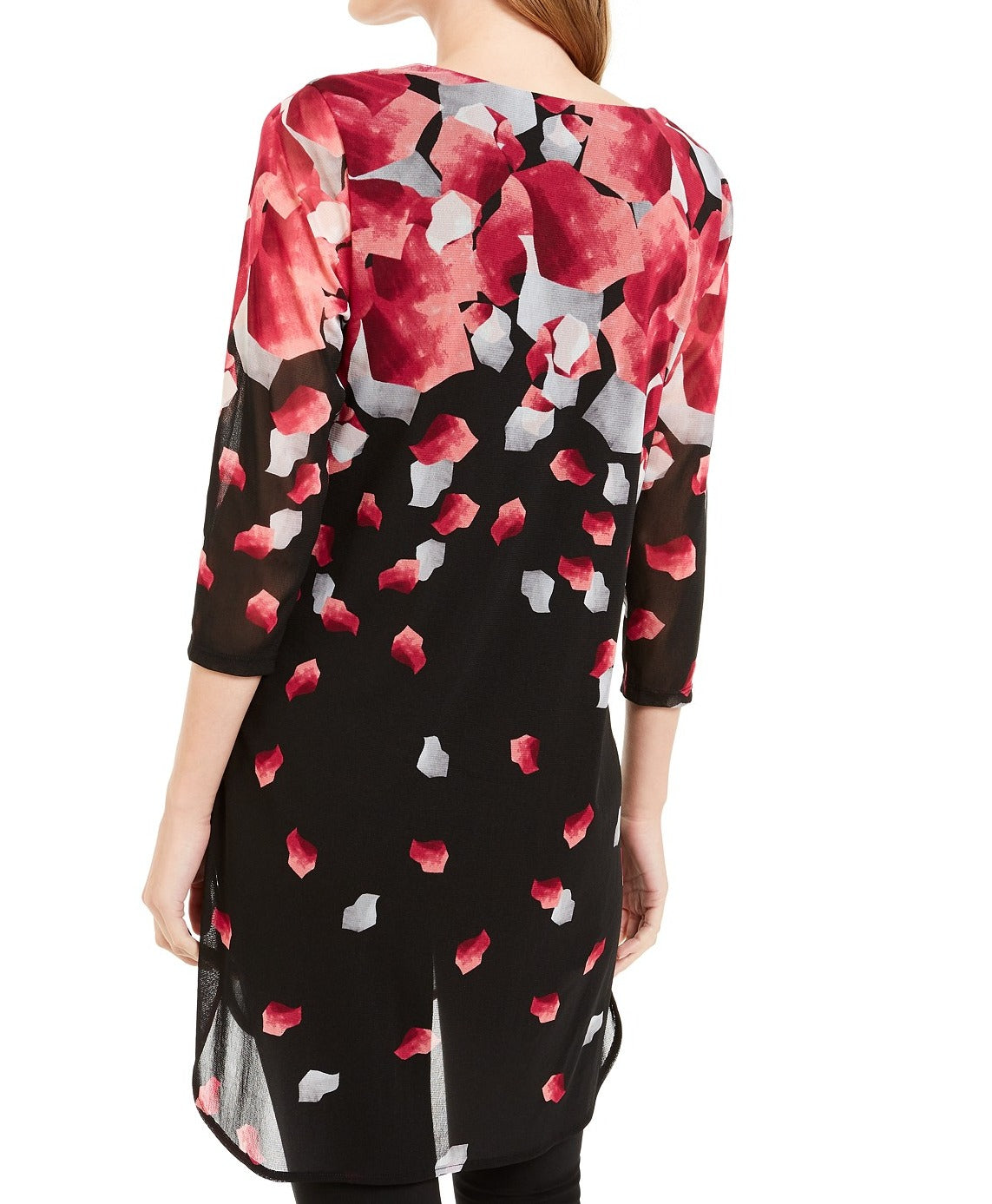 Alfani Women's Printed 3/4 Sleeve Tunic Pink-Black  Size Petite S