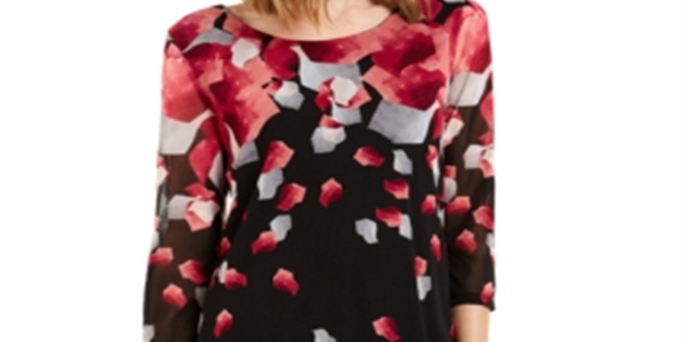 Alfani Women's Printed 3/4 Sleeve Tunic Pink-Black  Size Petite S
