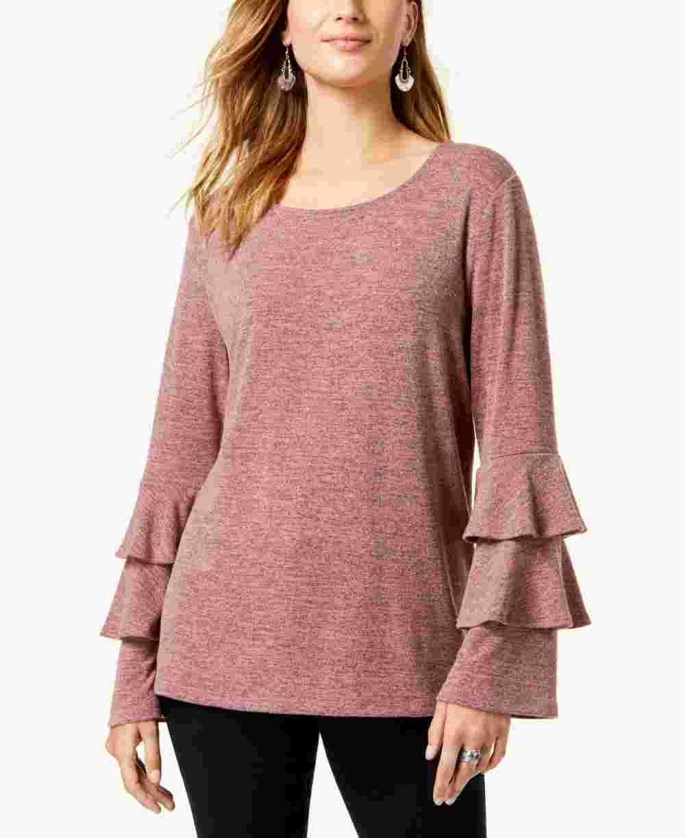 Style & Co Women's Tiered Sleeve Top Red Size Medium