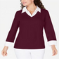 Karen Scott Women's Layered Look Cotton Top Merlot Size Petite S/M