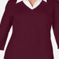 Karen Scott Women's Layered Look Cotton Top Merlot Size Petite S/M