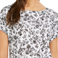 Charter Club Women's Linen Floral Print Boat Neck Top  Black Size Large