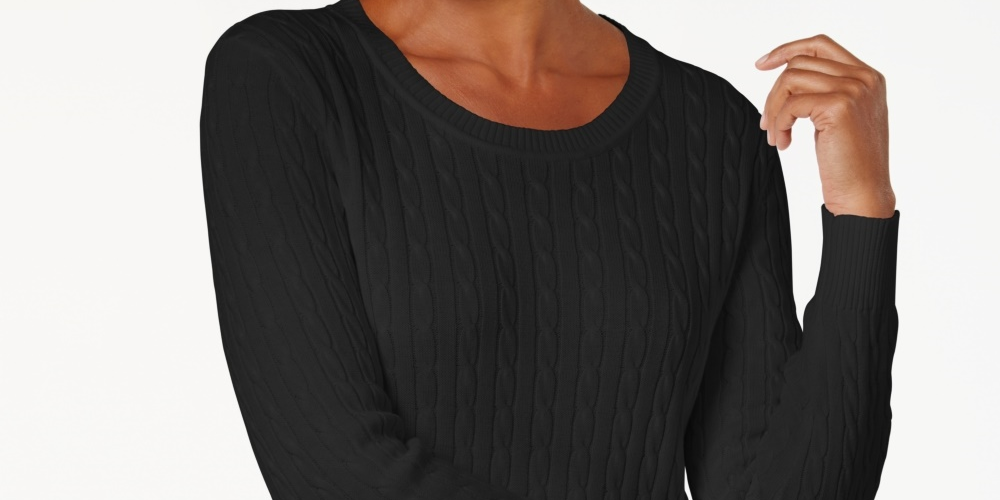 Karen Scott Women's Cotton Cable Knit Sweater Black Size PM
