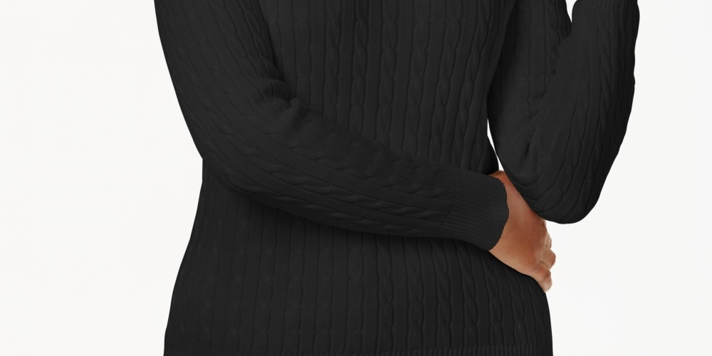 Karen Scott Women's Cotton Cable Knit Sweater Black Size PM