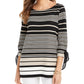 Charter Club Women's Striped Tie Sleeve Top Black Size Petite Small