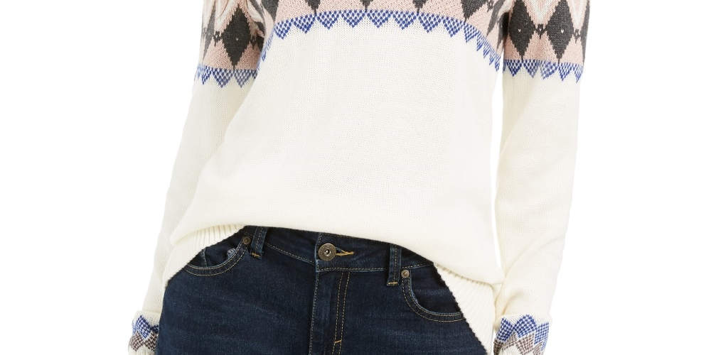 Charter Club Women's Printed Sweater White Size PM