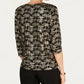 JM Collection Women's Printed 3/4 Sleeve Keyhole Top Black Size Petite Small