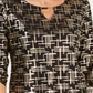 JM Collection Women's Printed 3/4 Sleeve Keyhole Top Black Size Petite Small