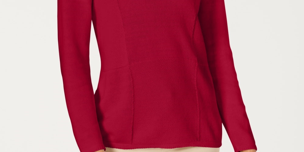 Karen Scott Women's Patchwork Stitch Pullover Sweater Red Size X-Large