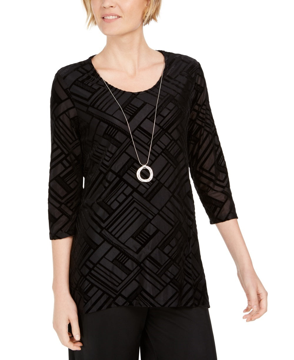 JM Collection Women's Velvet Necklace Top Black Size Small