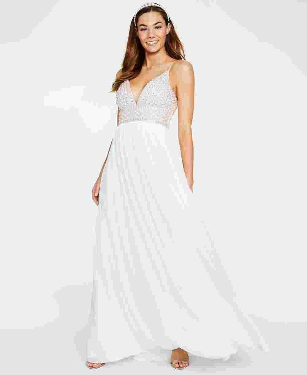 Say Yes to the Prom Junior's Beaded Bodice Chiffon Gown White Size 11