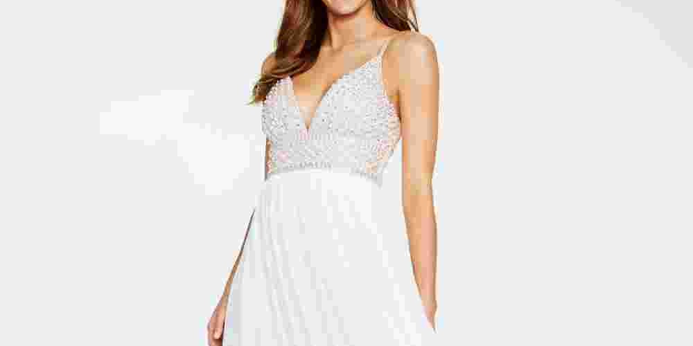 Say Yes to the Prom Junior's Beaded Bodice Chiffon Gown White Size 11