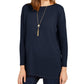 Style & Co Women's Seam front Long Sleeve Boat Neck Tunic Sweater Blue Size Petite X-Large