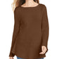 Style & Co Women's Ribbed Patterned Long Sleeve Jewel Neck Blouse Sweater Brown Size Petite Large