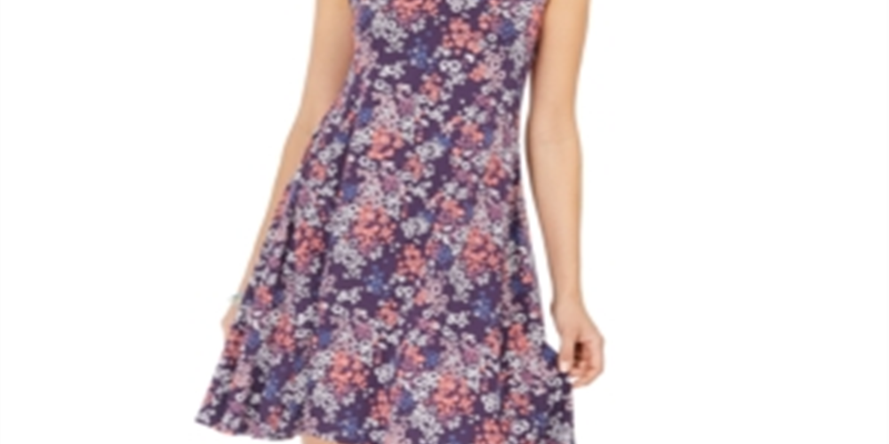 Style & Co Women's Floral Print Sleeveless Swing Dress Purple Floral Size Petite S