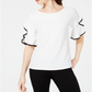 John Paul Richard Women's Piped Ruffle Sleeve Top White Size Petite XS
