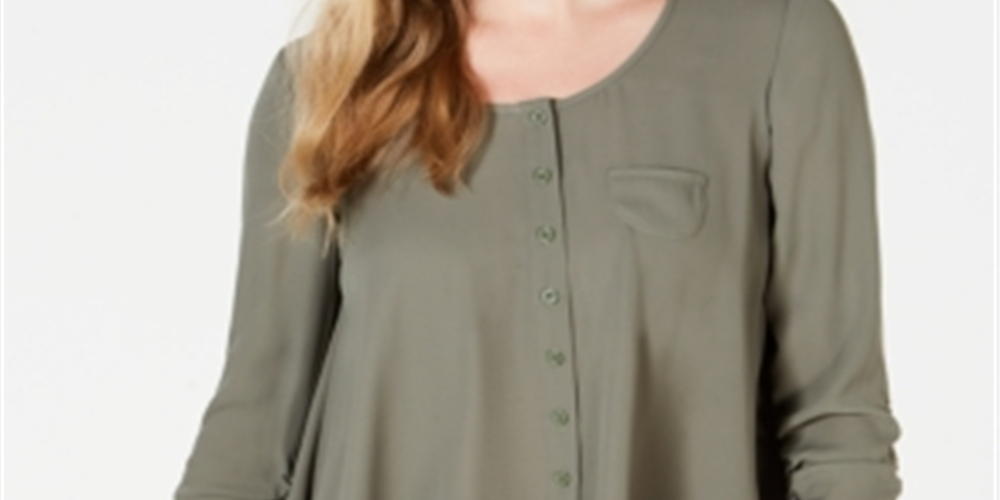 Style & Co Women's Swing Blouse Olive Size Petite M