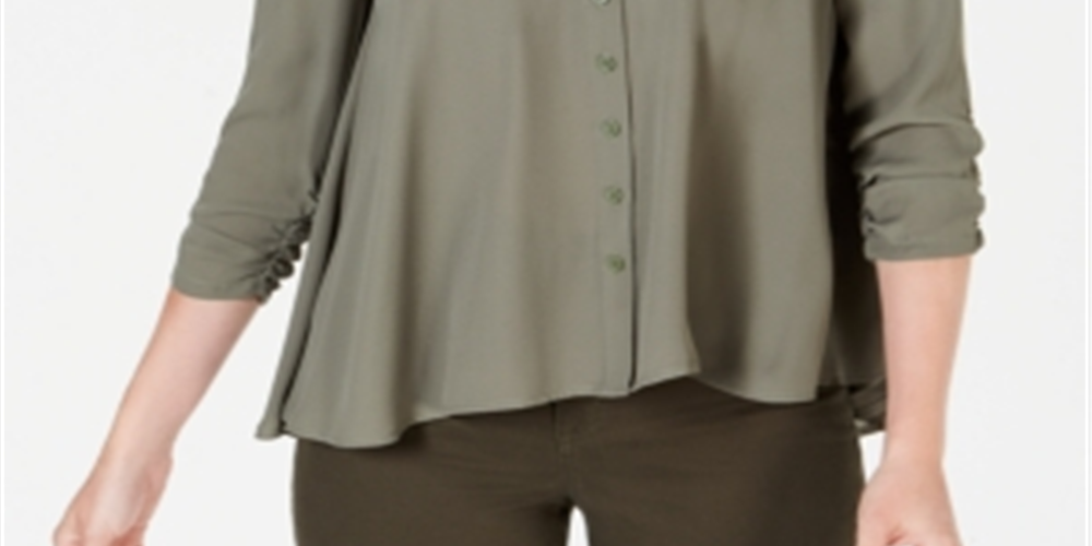 Style & Co Women's Swing Blouse Olive Size Petite M