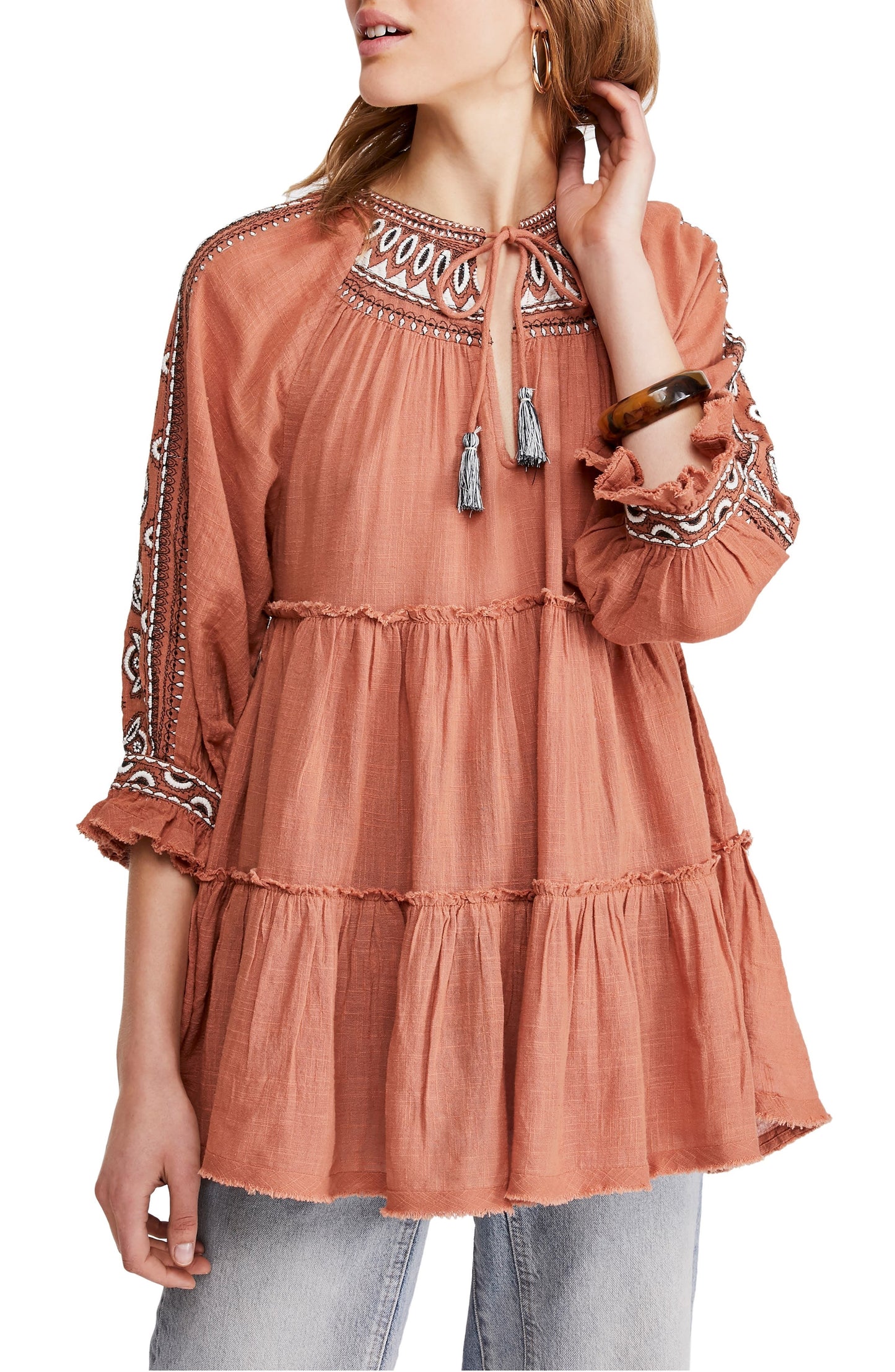 Dream Weaver V-Neck Embroidered Tunic Women's Free People Tunic Red Size Large