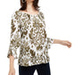 INC International Concepts Women's Ladder Stitch Printed Peasant Top Bright Brown Size Small