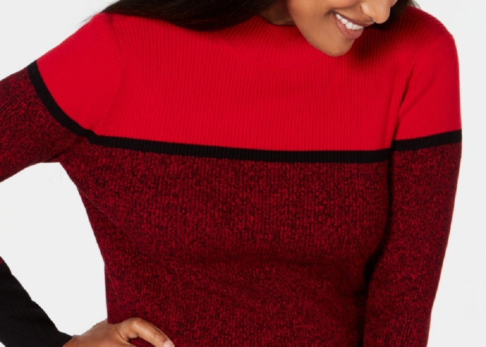 Karen Scott Women's Ribbed Mock-Neck Cotton Sweater Bright Red Size X-Large