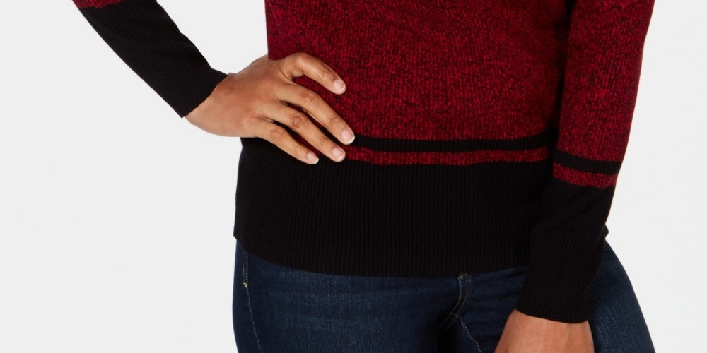 Karen Scott Women's Ribbed Mock-Neck Cotton Sweater Bright Red Size X-Large