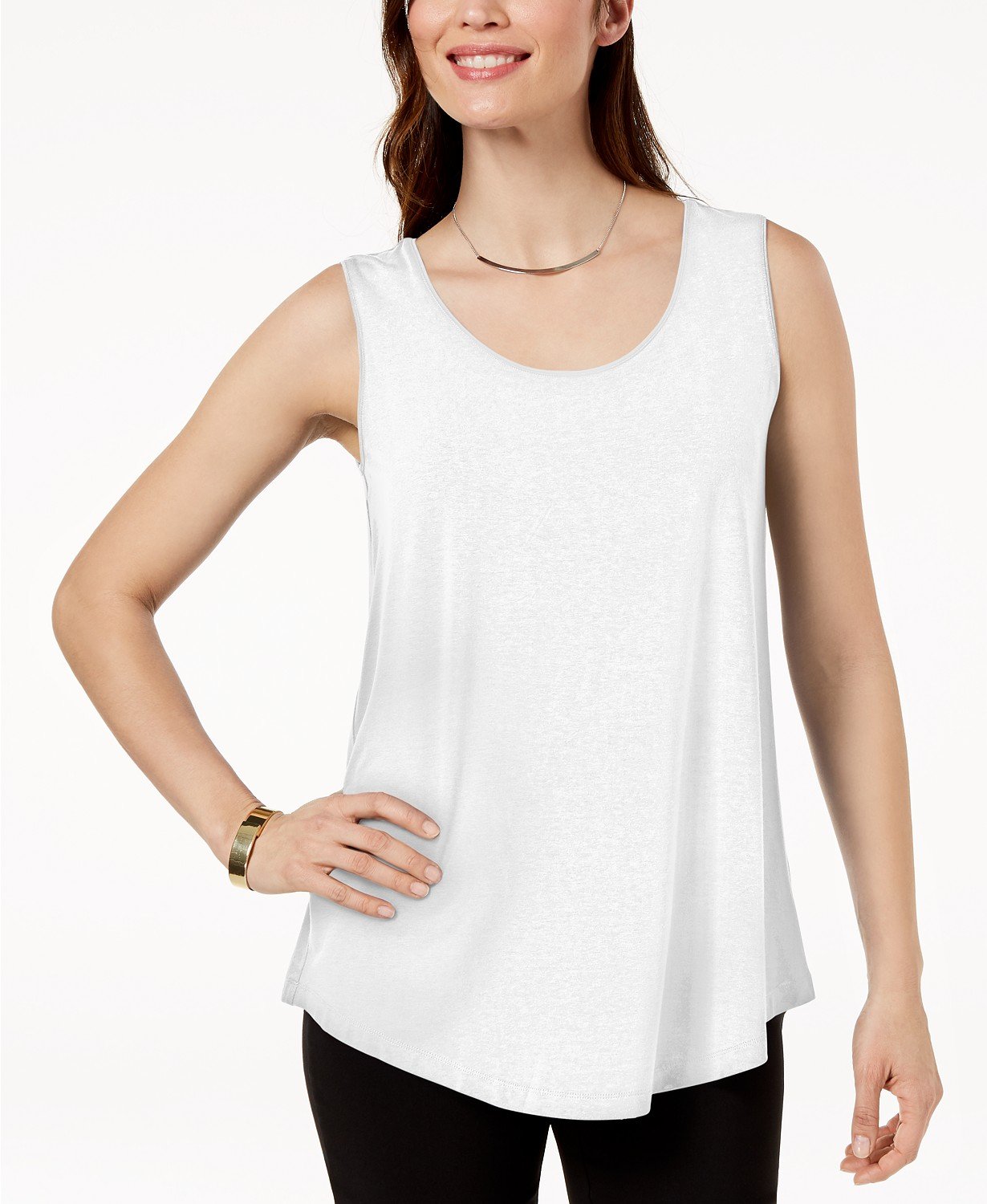 JM Collection Women's Scoop Neck Tank Top White Size Petite L
