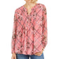 Charter Club Women's Mixed-Print Split-Neck Top Pink Size Petite Small