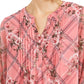 Charter Club Women's Mixed-Print Split-Neck Top Pink Size Petite Small