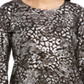 JM Collection Women's Printed Gel Dot 3/4 Sleeve Top Black-Silver Size Petite L