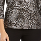 JM Collection Women's Printed Gel Dot 3/4 Sleeve Top Black-Silver Size Petite L