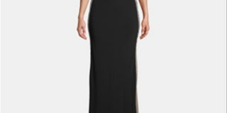 Xscape Women's Embellished Zippered Short Sleeve Off Shoulder Full Length Sheath Formal Dress Black Size 8 Petite