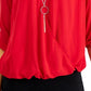 JM Collection Women's Three-Quarter-Sleeve Necklace Top Red Size XX-Large