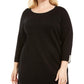 Karen Scott Women's Plus Cotton Contrast Trim Crewneck Sweater Black Size 0X