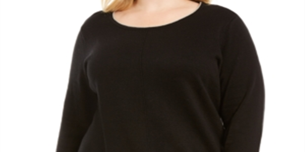 Karen Scott Women's Plus Cotton Contrast Trim Crewneck Sweater Black Size 0X