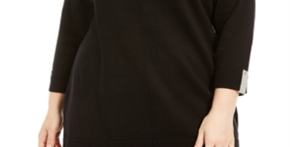 Karen Scott Women's Plus Cotton Contrast Trim Crewneck Sweater Black Size 0X