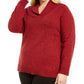 Karen Scott Women's Plus Ribbed Trim Marled Pullover Sweater Red Size 0X