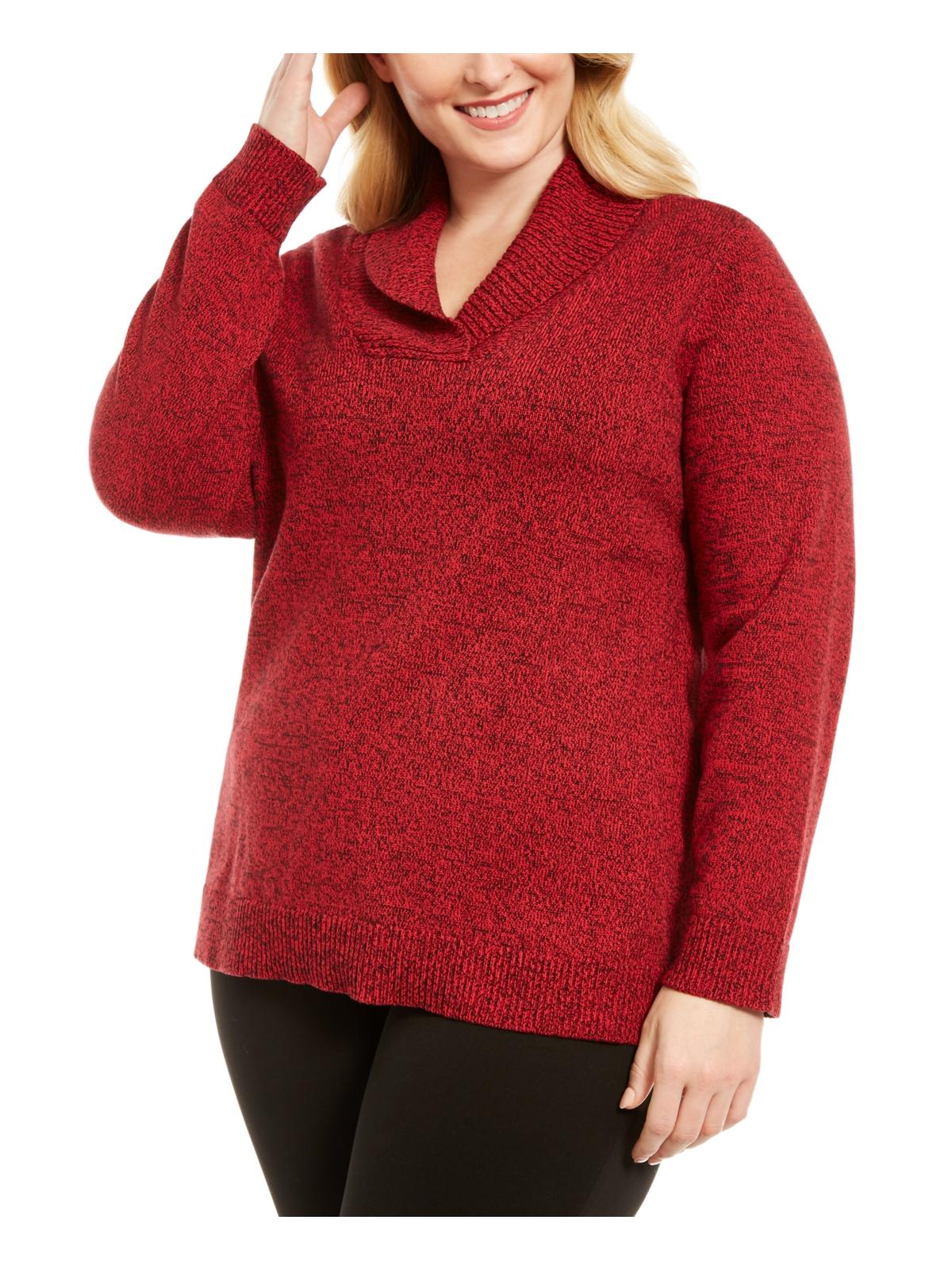 Karen Scott Women's Plus Ribbed Trim Marled Pullover Sweater Red Size 0X