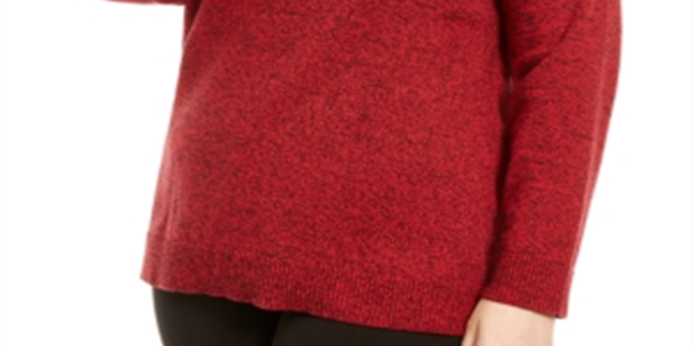 Karen Scott Women's Plus Ribbed Trim Marled Pullover Sweater Red Size 0X