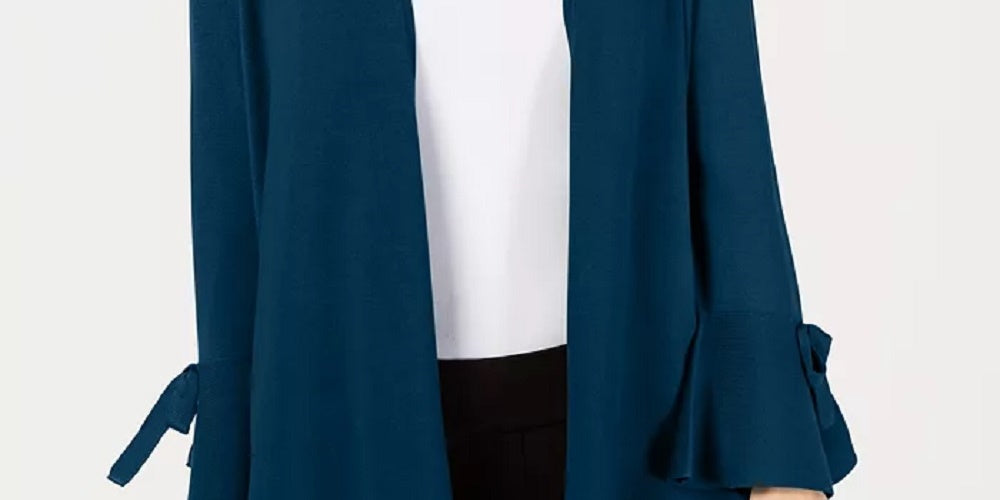 Alfani Women's Tie-Sleeve Cardigan Blue Size Large