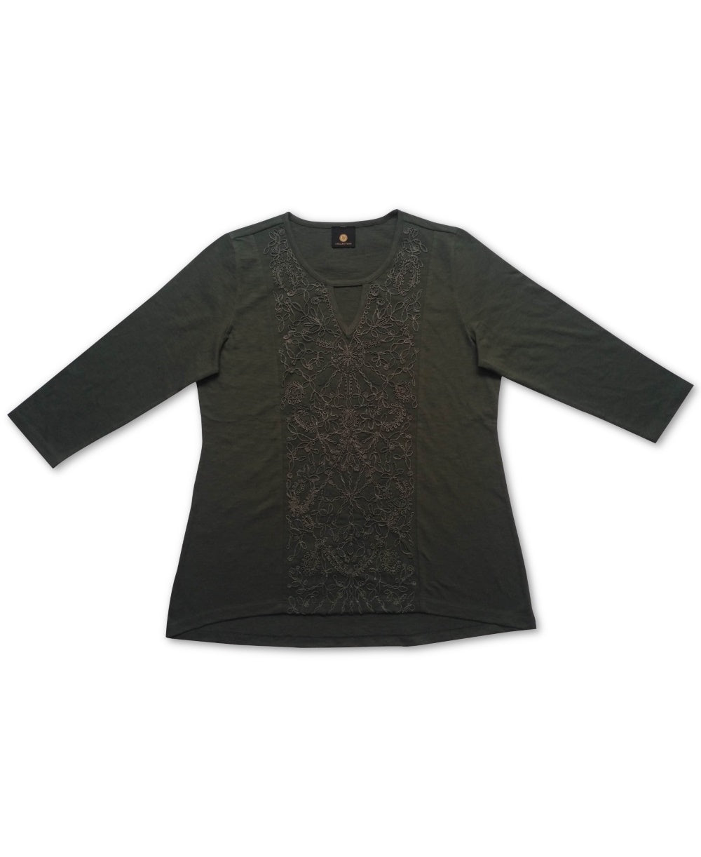 JM Collection Women's Embroidered Keyhole Top  Green Size XX-Large