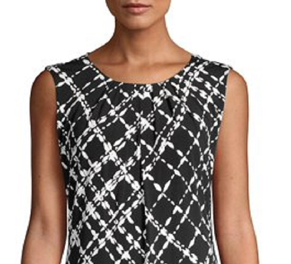 Calvin Klein Women's Printed Pleated-Neck Blouse Gray Size Small