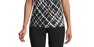 Calvin Klein Women's Printed Pleated-Neck Blouse Gray Size Small