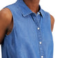 Charter Club Women's Cotton Tie-Hem Sleeveless Shirt Blue Size 8