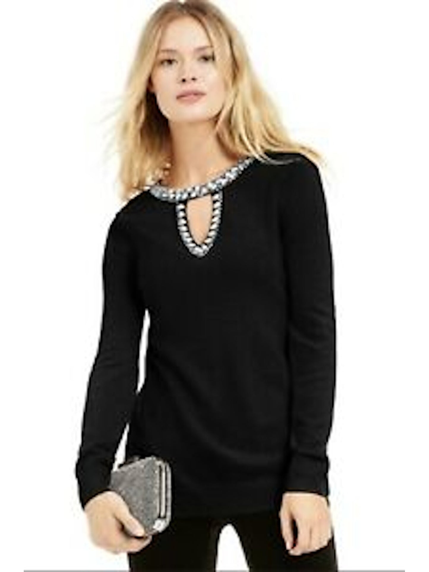 INC International Concepts Women's Plus Embellished Keyhole Sweater Black Size -0X
