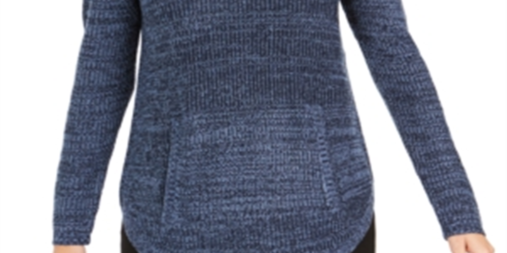 Style & Co Women's Curved Hem Long Sleeve Turtle Neck Sweater Blue Size Petite Medium