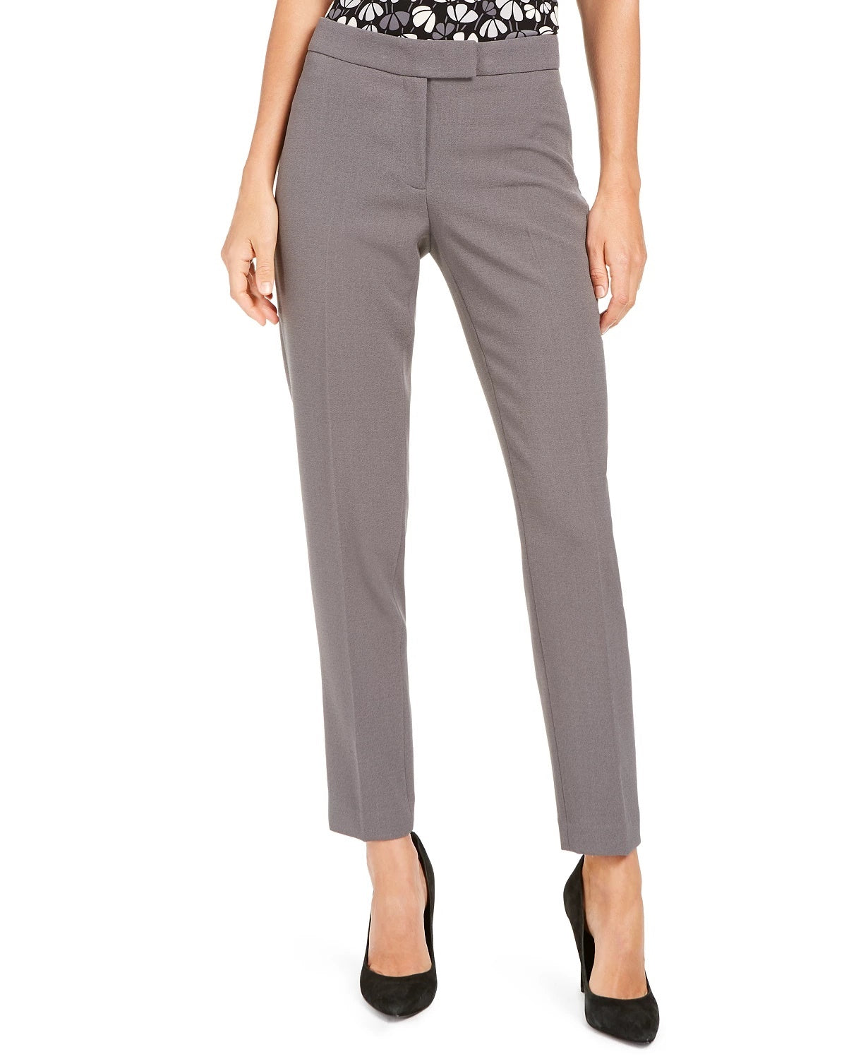 Anne Klein Women's Slim Fit Flat Front Pants Gray Size 12