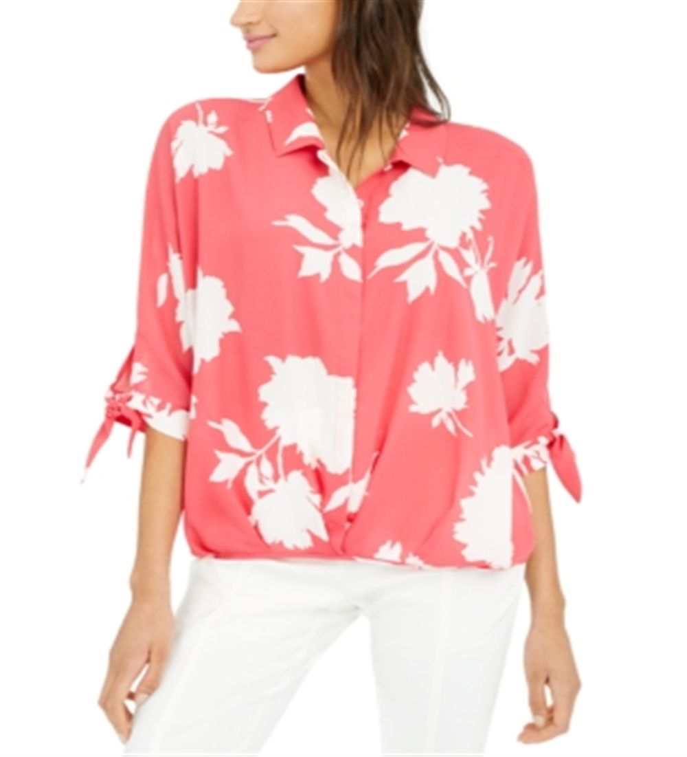 Alfani Women's Roll Front Blouse Pink Size Petite L
